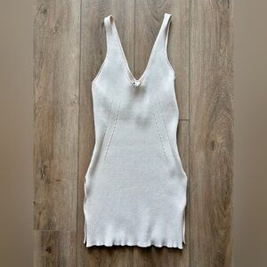 Aritzia Babaton Cream Ribbed Knit Sleeveless Dress